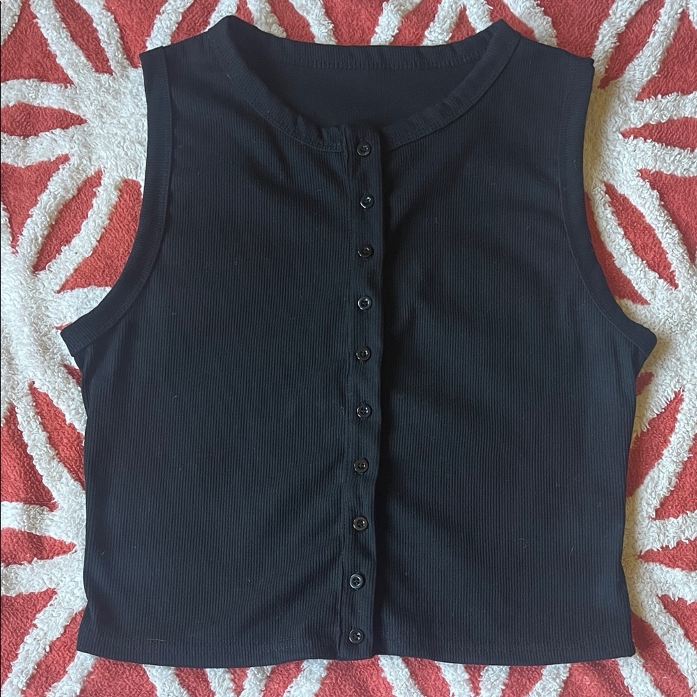 Classic Black Button-Front Sleeveless Top